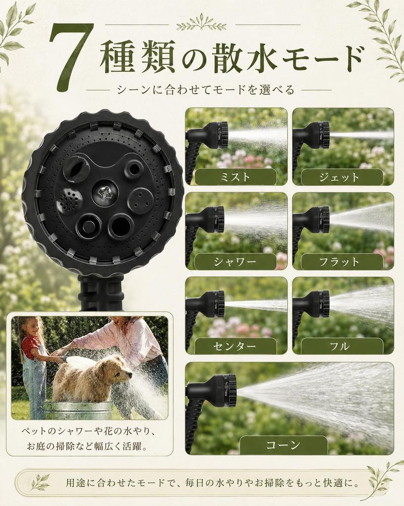 [Amazon.co.jp Exclusive] Extendable Watering Hose, Expandable for Garden, Car Washing, Yard, Outdoor Watering, and Sprinkling (5m to 15m) - Easy Stora