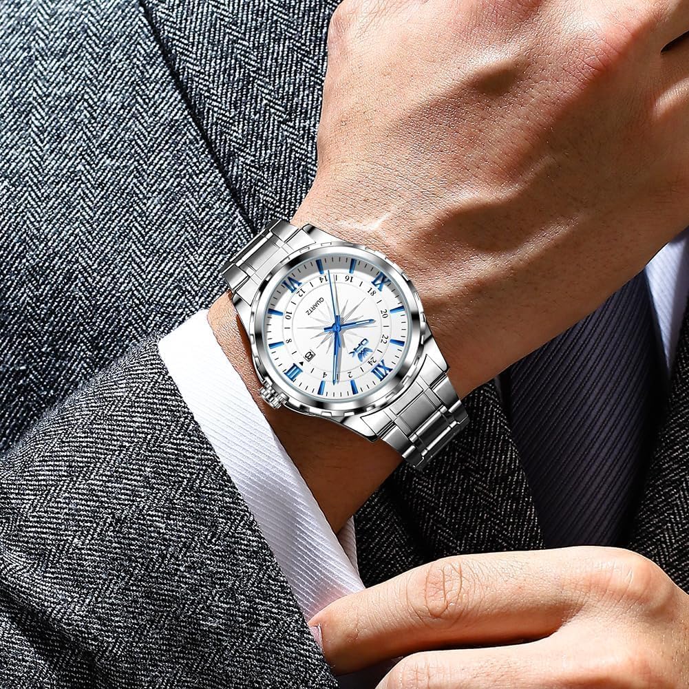 OPK Quartz Stainless Date Blue Men's Watch, Stylish, Fashionable, Classic, Steel, Display, Waterproof, Luminous,