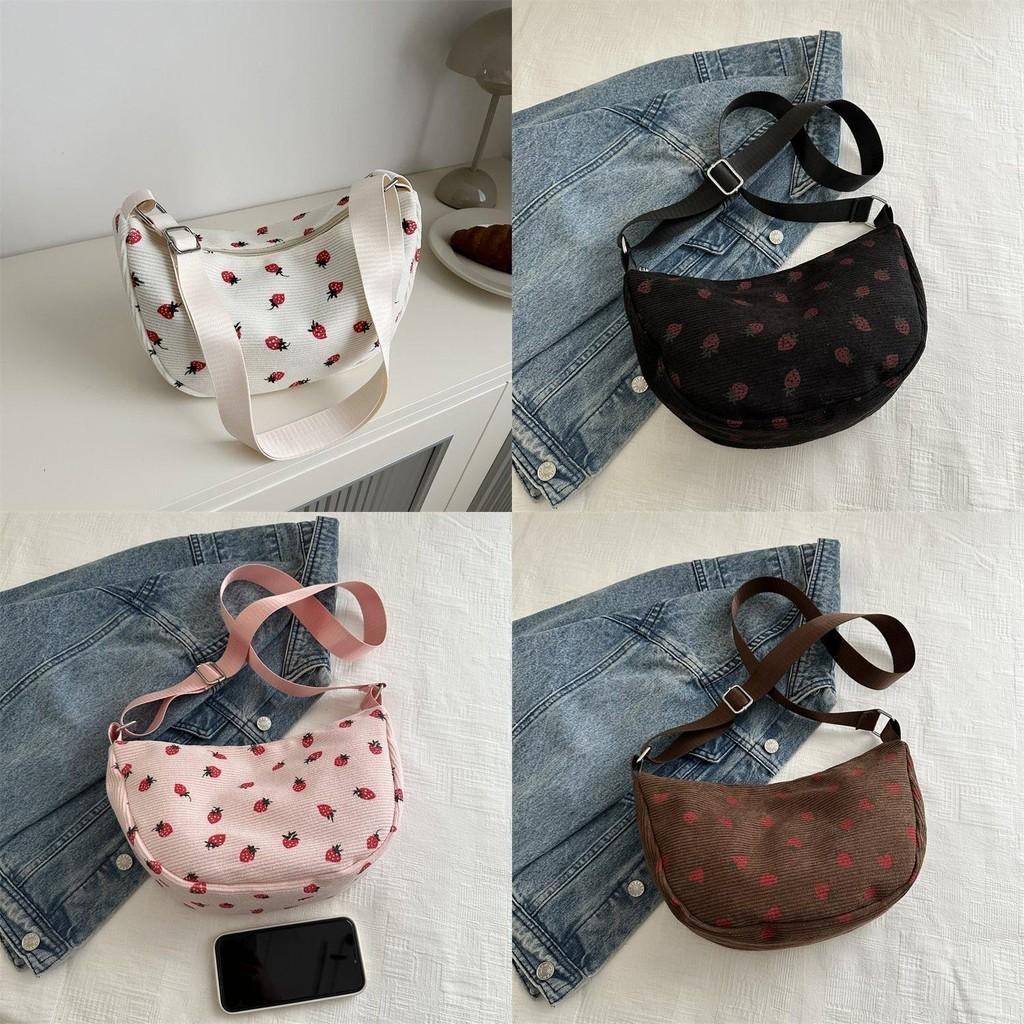 Chic 2024 New Women's Strawberry Print Sling Bag In White Black Pink Brown Colors