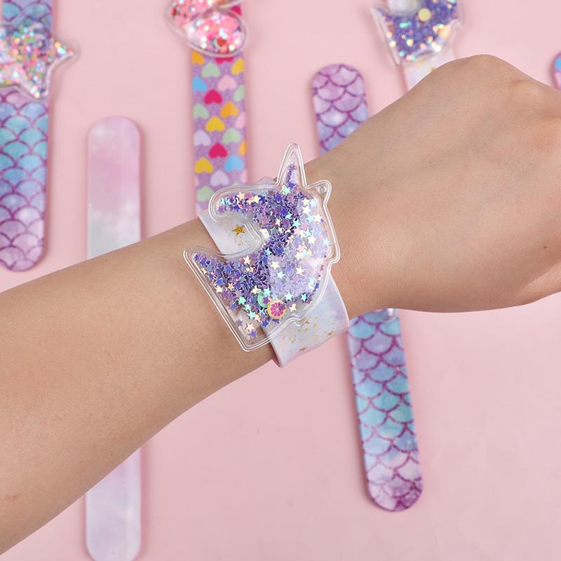 Kids Cartoon Wristband with Glitter Sequins Unicorn Mermaid Slap Bracelets Birthday Party Favors Gift Goodie Pinata Fillers