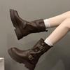 Women Boots Retro British Style Short Boot Mid-Calf Leather Boot Belt Buckle Design Knight Boots for Women Platform Bota