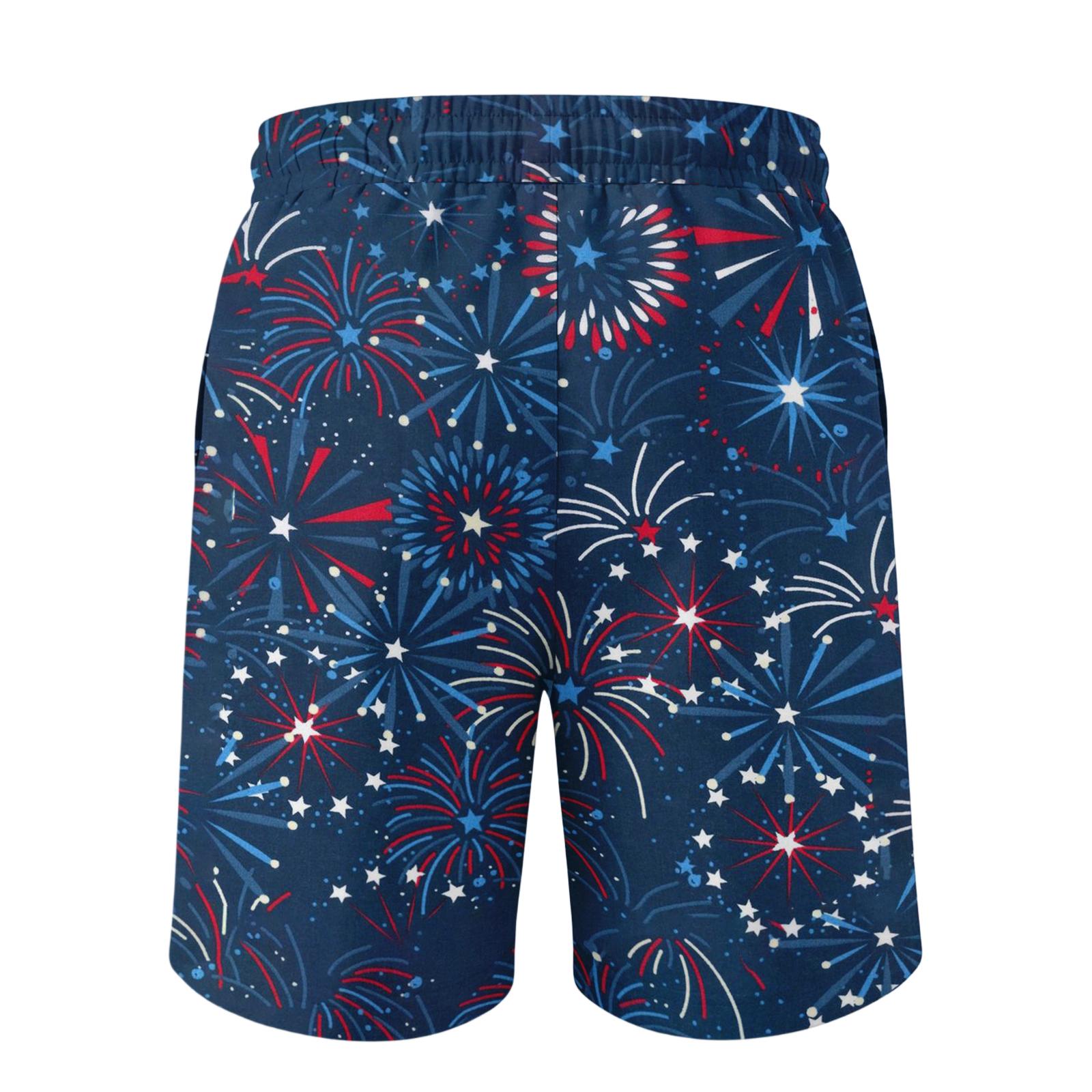 Men s  Independence Day Printed Casual Drawstring Waist Shorts L синий
