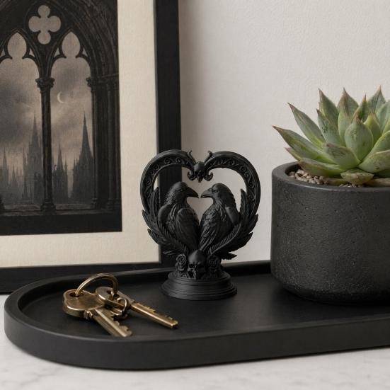 huaqianguhh 3D Printed Double Raven Ornaments, Dark Style Skull And Love Figurine, Gothic Decorations for Home Desk Bookshelf Halloween Gift Decor