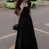 Hepburn-Style Waist-Cinched Slimming A-Line Black Dress - Women's 2026 Summer Short Sleeve Mid-Length