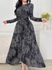 Women's Tie-dye Round Neck Long Sleeve Maxi Dress with Irregular Hem