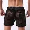 Erotic Men Solid Color Mesh See Through Hollow out Drawstring Shorts Beach Pants