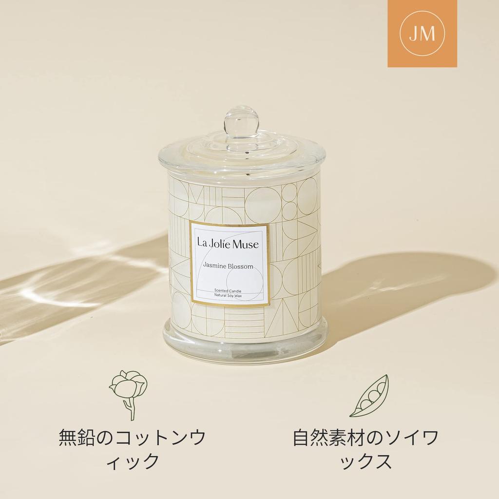 LA JOLIE MUSE Aroma Candle, Jasmine Scent, 65-Hour Burning Time, Natural Soy Wax, Jar Candle, Gift