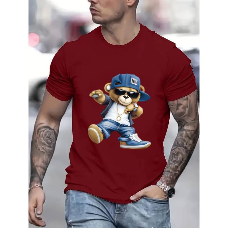 Summer Street Fun Teddy Bear 3D Digital Printed Round Neck Short Sleeve Men's Sports Leisure Comfortable Loose T-shirt