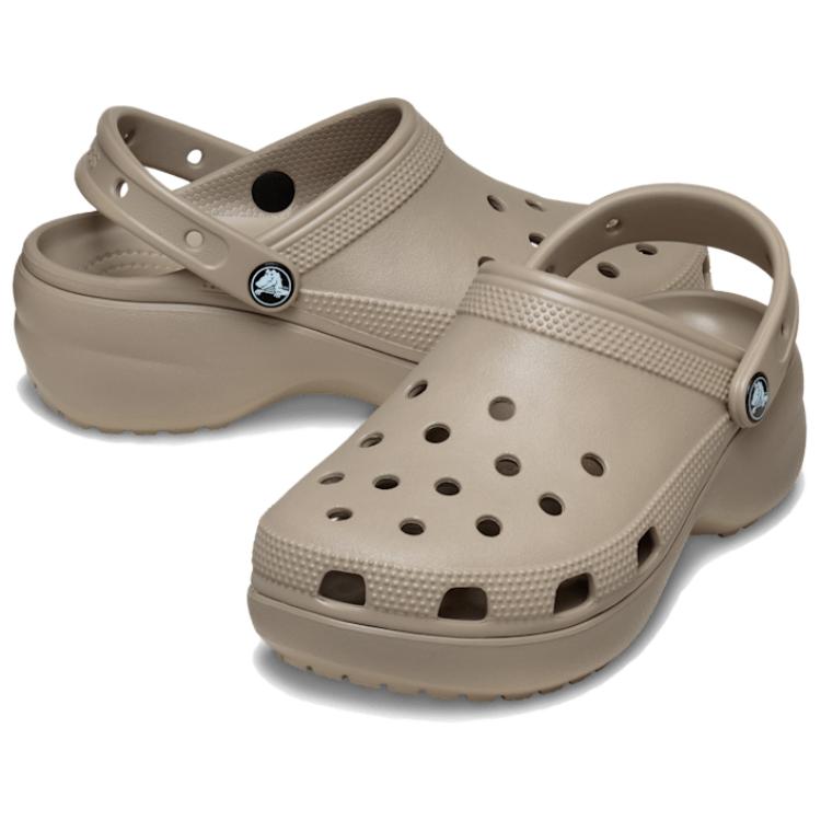 Crocs Classic Platform Clog Comfortable Versatile Women Clogs Gray Brown 206750-214