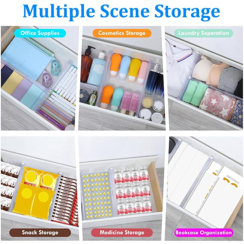 New 4/6/8-Pack Adjustable Drawer Organizers, Clear Expandable Dresser Organizers For Storing Clothes Kitchen Utensils