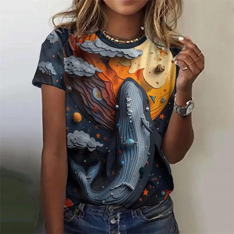 Colorful Planet Pattern T-shirt For Women Astronaut Rocket 3d Print T Shirts Summer Fashion Street Tees Short Sleeves O-neck Top