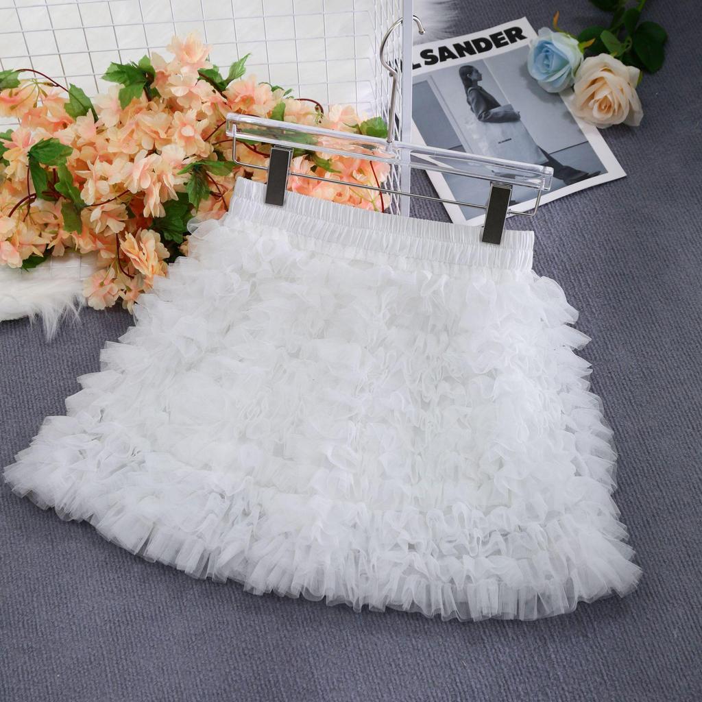 Korean Style Women's High Waist Mesh A-line Puffy Skirt - Autumn 2025