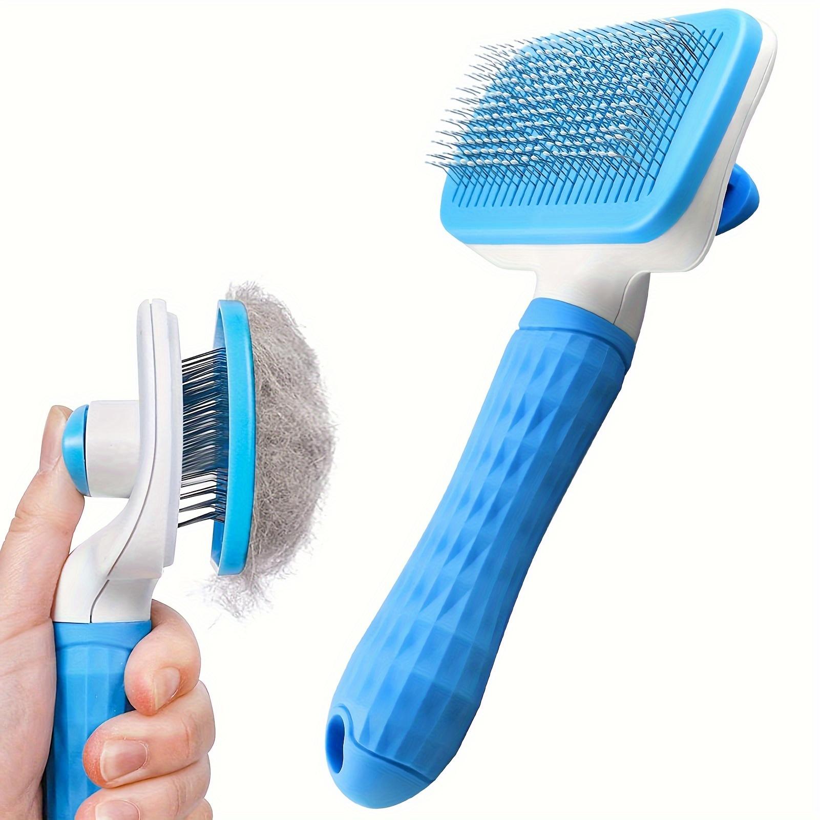 

1pc Easy-Clean Pet Grooming Brush Gentle Deshedding Massage Comb with One-Click Hair Removal Dog Grooming for Dogs & Cats синій