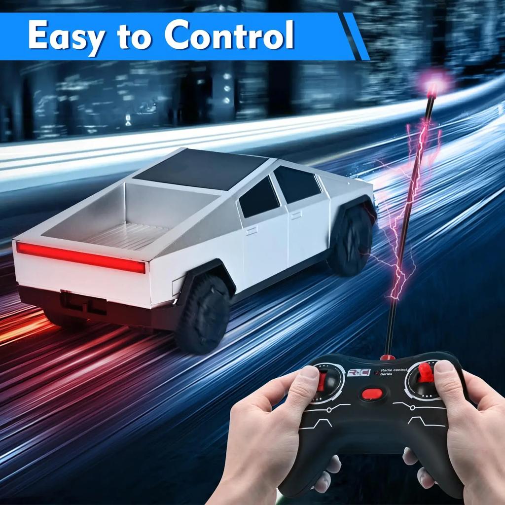 1:24 RC Cybertruck Pickup 4WD Off-Road Remote Control Car, 27Mhz High-Speed Dual Motor Truck with LED Lights,Gift for Boys Kids