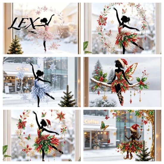 Removable Vinyl Wall Decor Christmas Ballet Girl Static Window Clings, Xmas Glass Decals, Winter Non Adhesive Residue Film Ballerina Elf Stickers for
