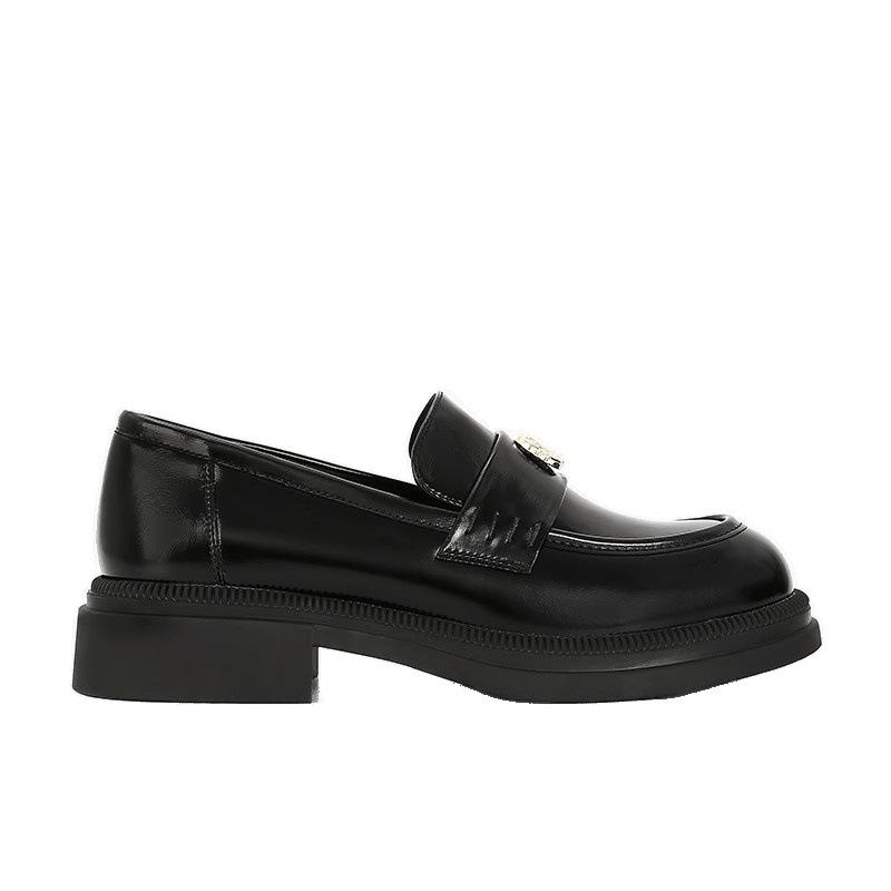 Shoes Small Gold Coin Buckle Thick Heel Thick Sole Lazy Women's Single Shoes Small Leather Shoes