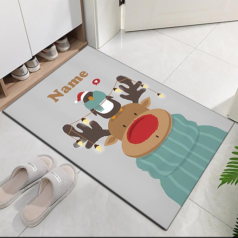 Custom Name Christmas reindeer Printed Carpet, for Office Chair Living Room Bedroom Kitchen Room Decor Gifts.