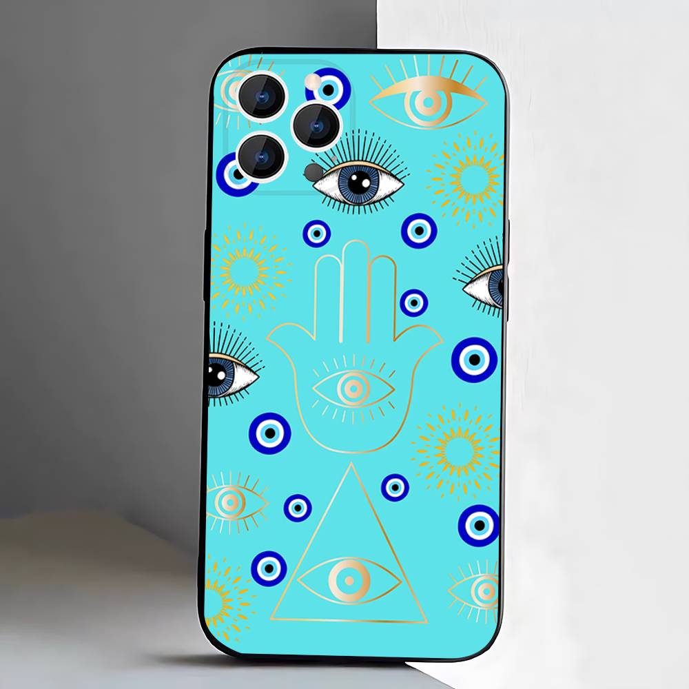 Evil Eye Lucky Eye Blue Phone Case For iPhone 17,16,15,14,13,12,Pro,Max,Plus,E,SE4,Air,Mini Black Soft Box