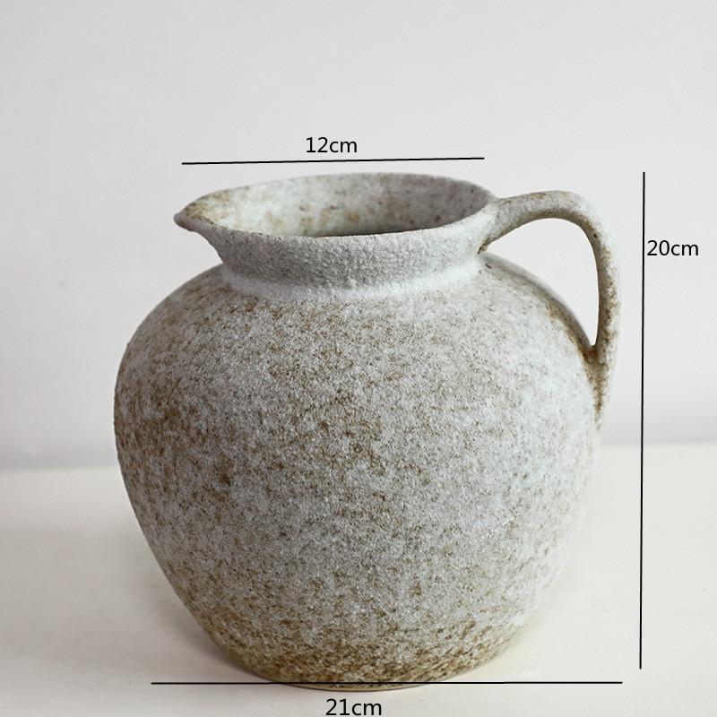 Vintage Dual Ear Coarse Ceramic Vase, Flowerpot, Living Room Decoration, Dining Table Flower Arrangement Container, Pottery Jar