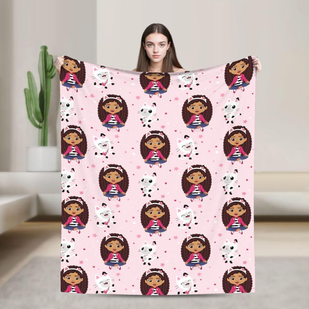 Cartoon Cute Gabby Dollhouse Blanket Cover  Fleece Throw Blankets Summer Air Conditioning Decoration Soft Warm Bedspread