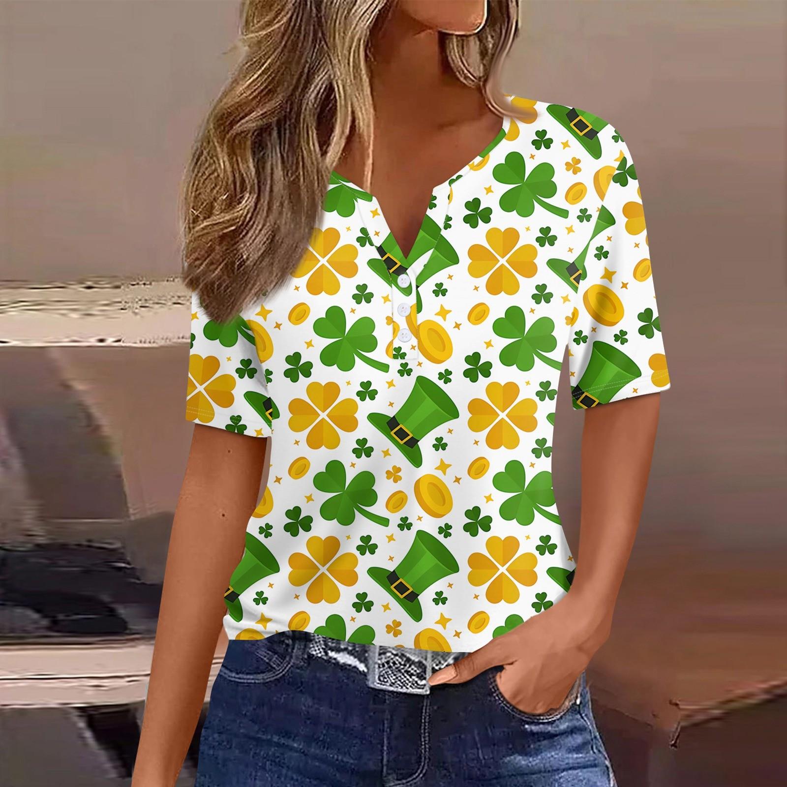 

Женская футболка с принтом ко Дню Святого Патрика на пуговицах с коротким рукавом, повседневная мода на выходные, базовый топ с V-образным вырезом XXXL