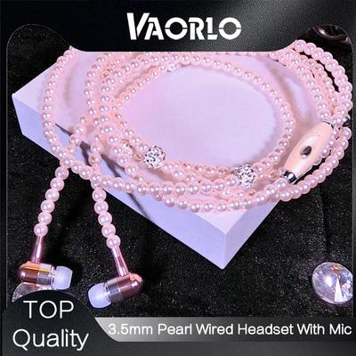 VAORLO 3.5MM Pearl Wired Earphones With HD Microphone For Girls Gift Hands-Free Calling Headset Comfortable In-Ear Headphone