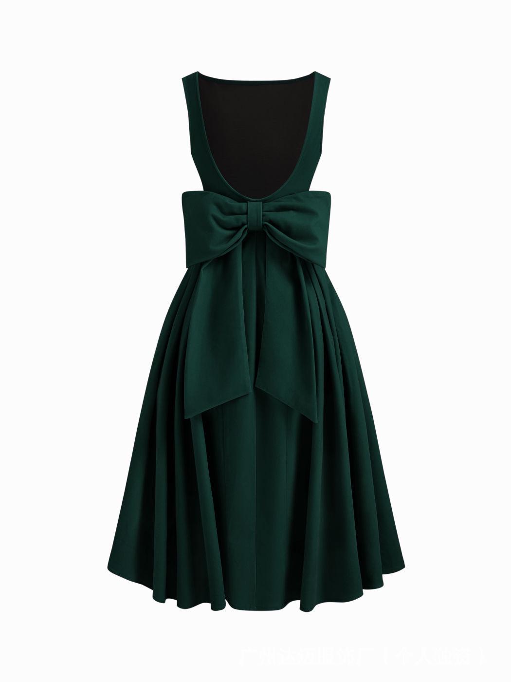 2026 Spring/Summer Women s Velvet Sleeveless Slim-Fit Pleated Mini Dress S темно-зеленого