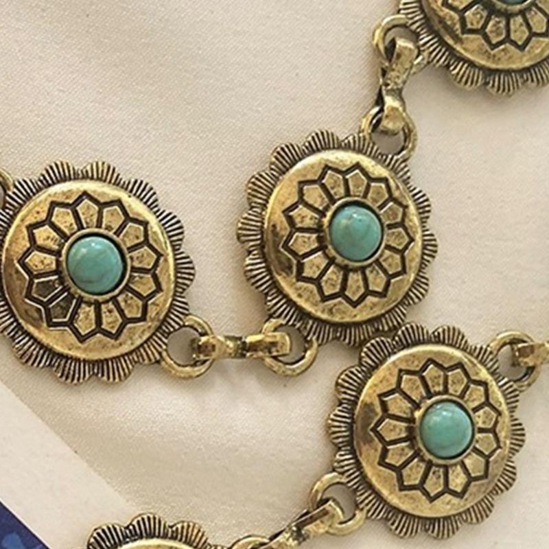 Damen Legierung geschnitzte Türkis Schnalle Taillenkette für Bankett Damen Kleid Gürtel