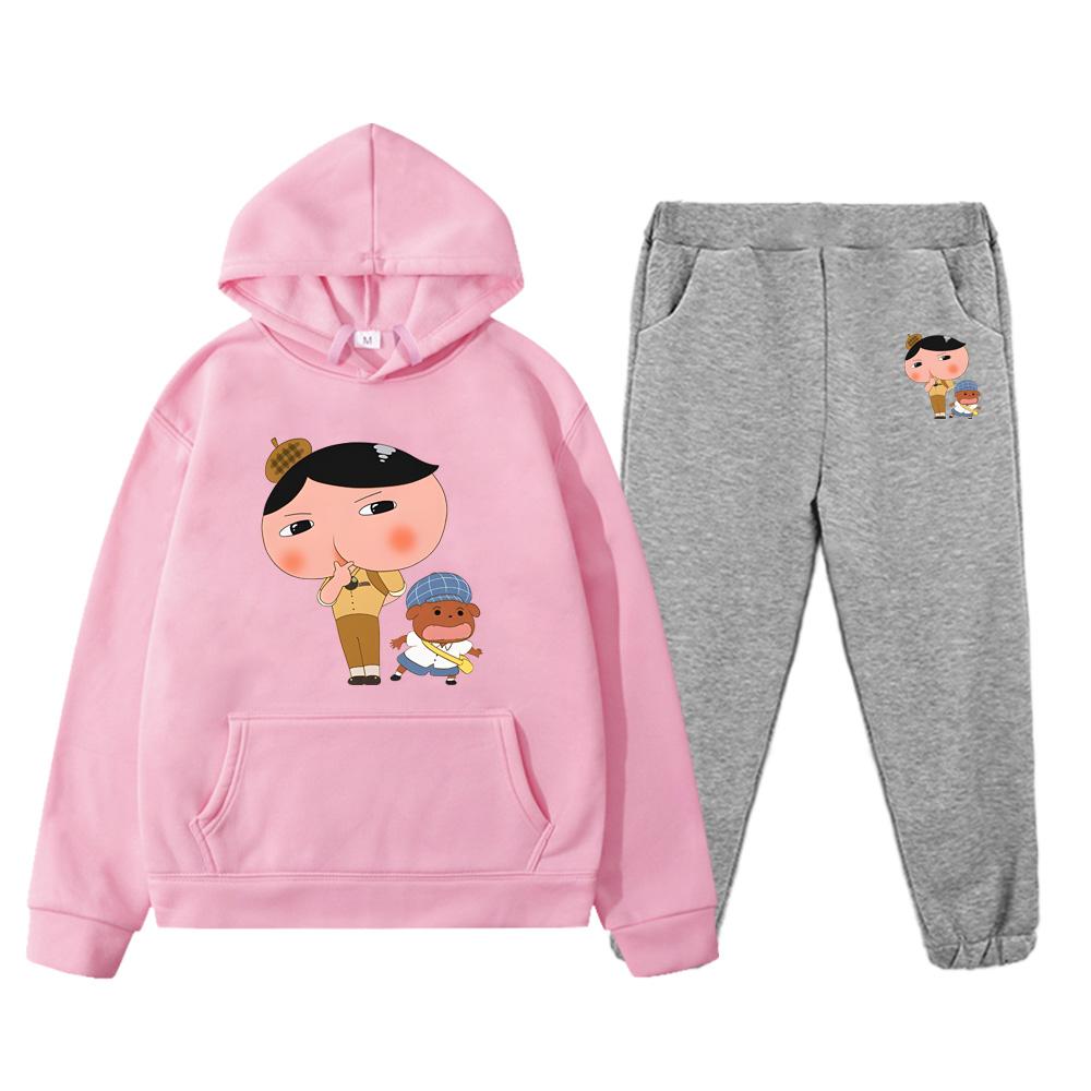 2pcs Butt Detective Cartoon Print High Quality Clothing Sets Autumn New Childrens Hoodies Sweatshirts Kids Loose Fleece Pullover
