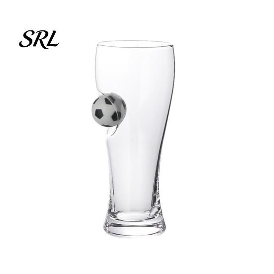 Game Day Decor Soccer Beer Glass, 420ml Capacity Craft Pint Mug Photo Prop Glass with Football Decor, Pub Drinking Cup for Party Home Bar Watching