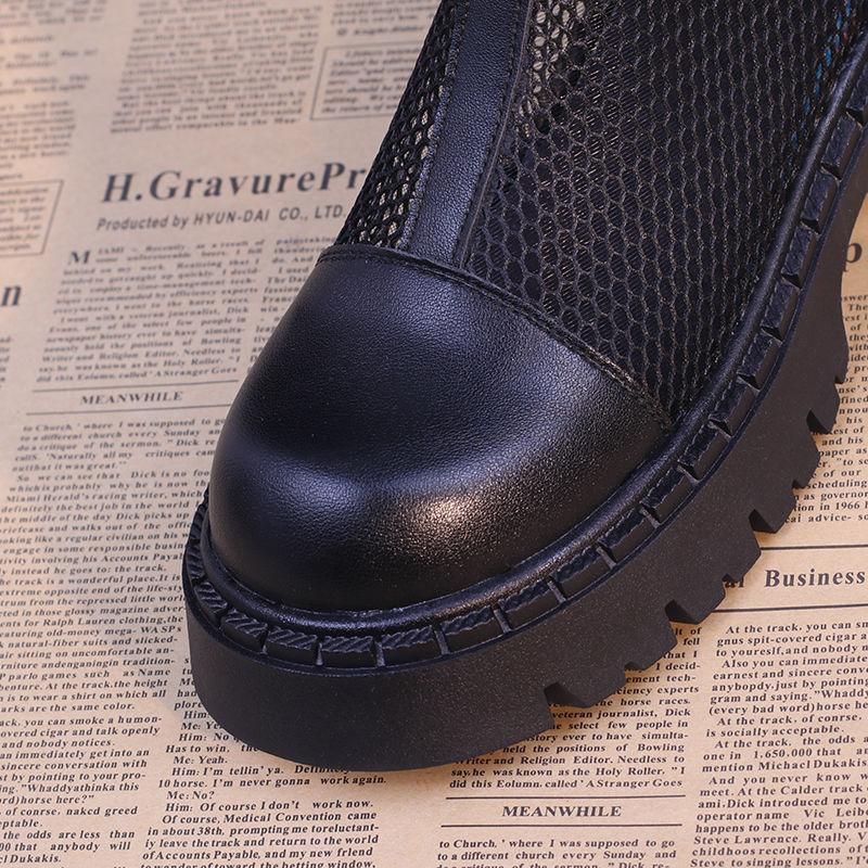 Fashion 2025 Women Breathable Ankle Boots Summer Hollow-out Chunky Ladies High Heels Fashion Hot Sale Woman's White Short Boots De Mujer