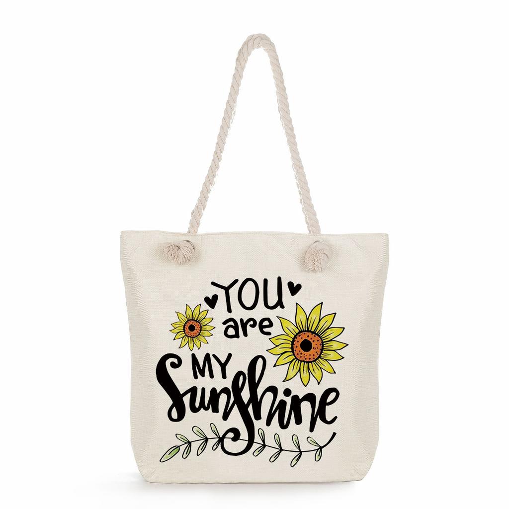 Multifunctional Trendy Letters Printed Thick Rope Shoulder Beach Bag Casual large capacity handbag 7593