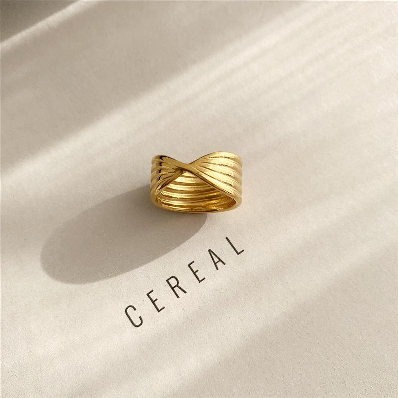 18K Gold Plated Titanium Steel Shell Ring with European & American Retro Style Size 9
