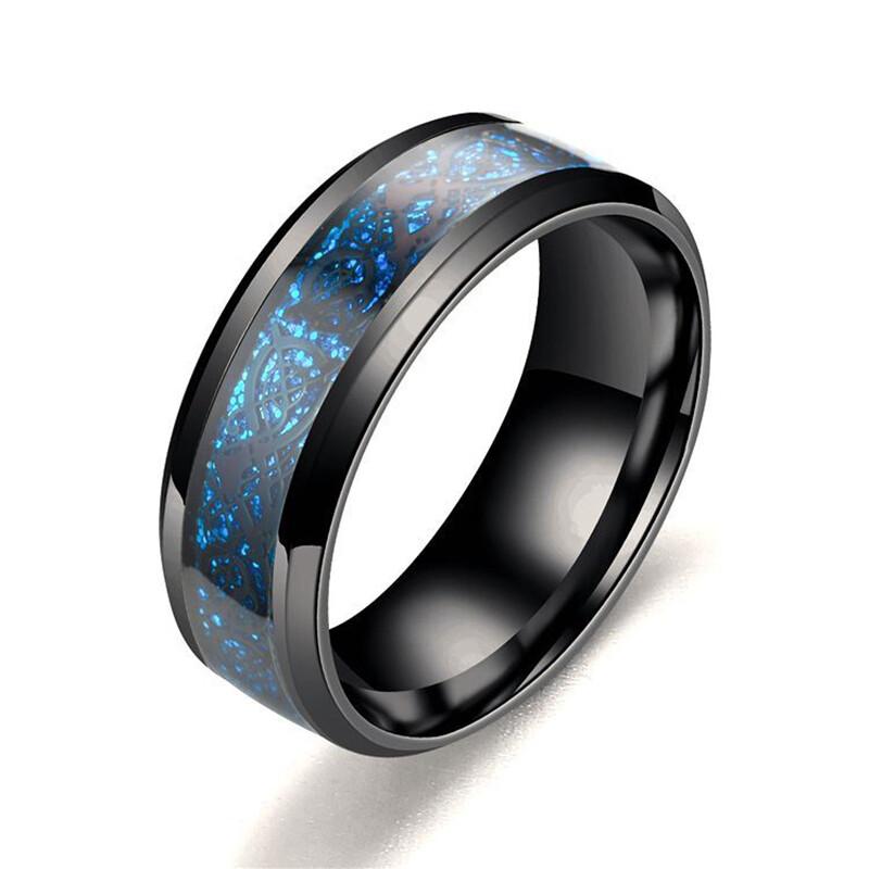 Fashion Dragon Inlay Ring Stainless Steel Jewelry For Men Comfort Band Ring 8mm~