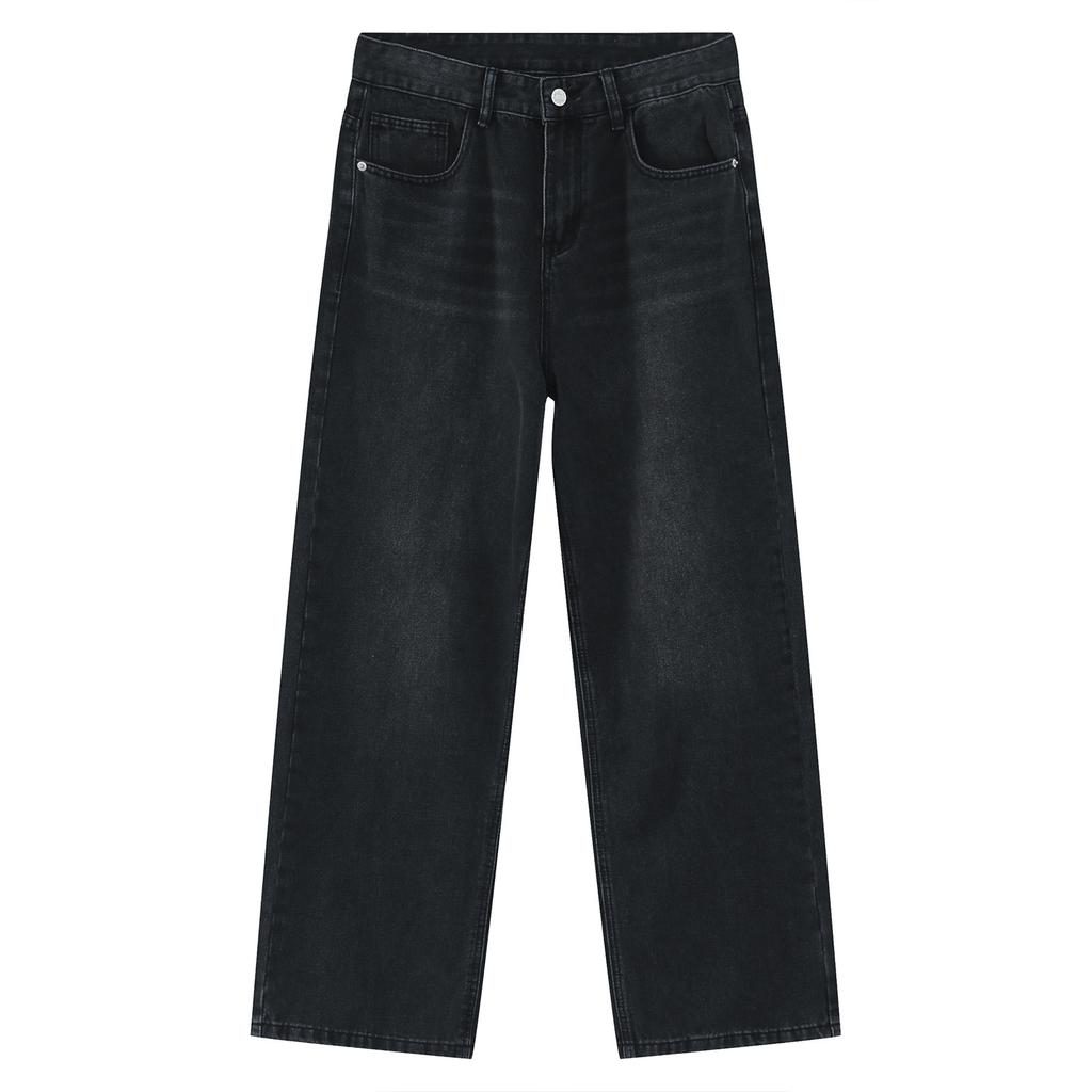 Men's Four Seasons New Korean Edition Personalized Straight Black Grey Wide Leg Jeans for Men