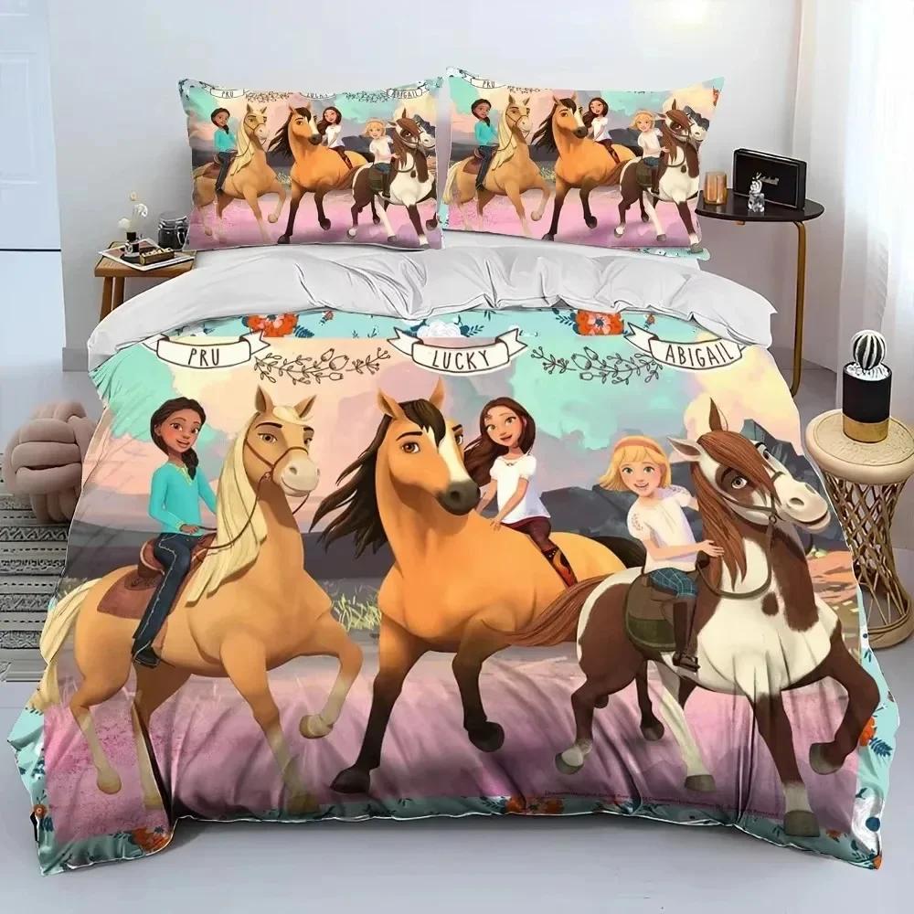 

Cartoon S-Spirit Riding Free Bedding Set Boys Girls Twin Queen Size Duvet Cover Pillowcase Bed Kids Adult Fashion Home Textiles EU Single(135*200cm)3pcs