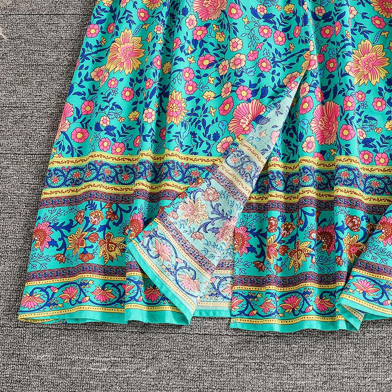 Girls' Fashion Dress 2025 Summer Children's Printed V-neck Loose Short Sleeve Waist Dress