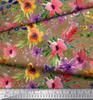 Soimoi Japan Crepe Satin Fabric Flower & Leaves Watercolor Decor Fabric Printed metre 42 Inch