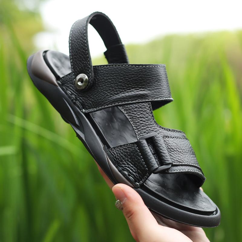 Fashion New Arrival Summer Flats Quick Dry Men's Sandals Handmade Leather Beach Shoes for Men Outdoor Sports Male Wading Aqua Footwear