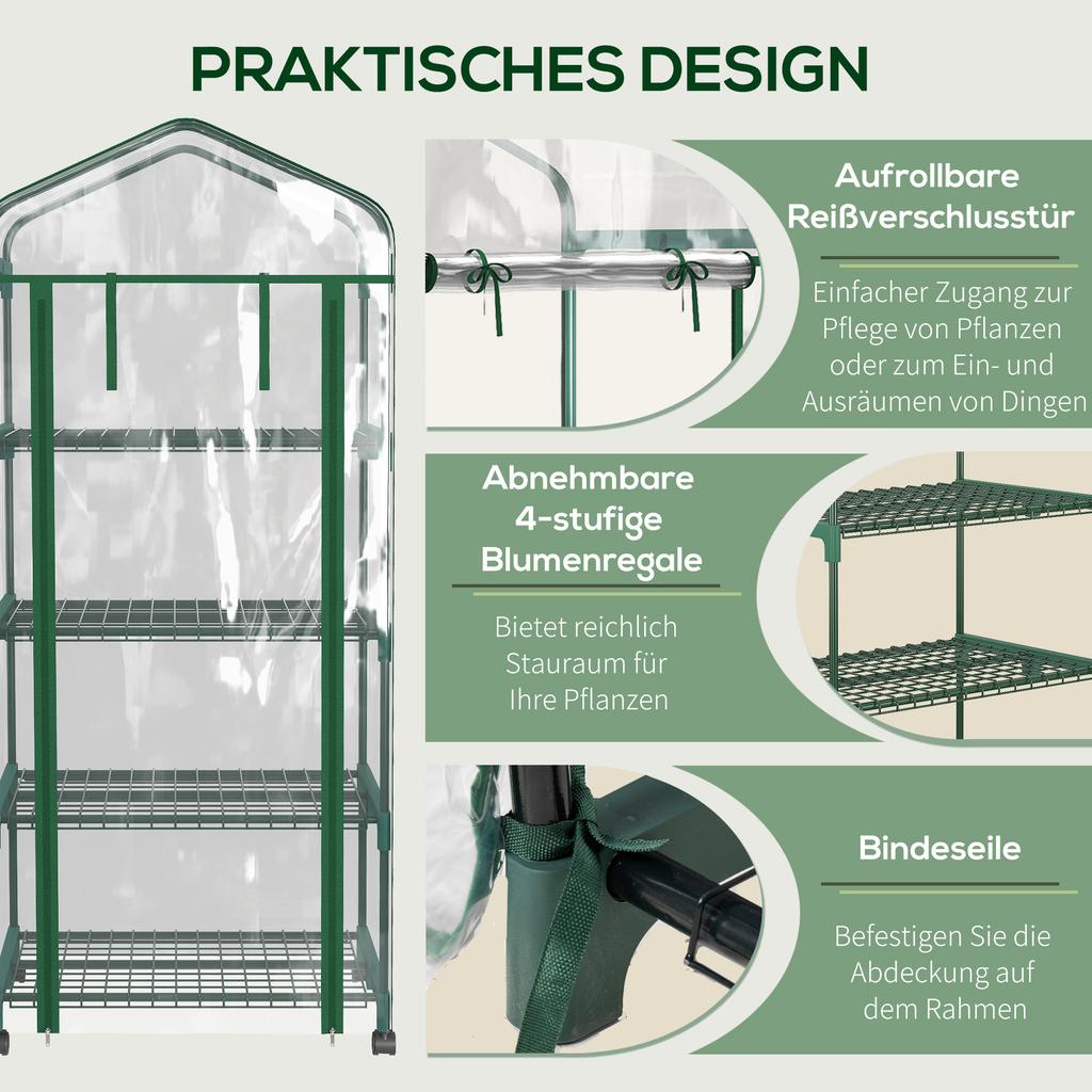 Foil Greenhouse, Hothouse, Mini Greenhouse, Plant House, Cold Frame, 4 Shelf Compartments, 69 x 50 x 165 cm, Transparent