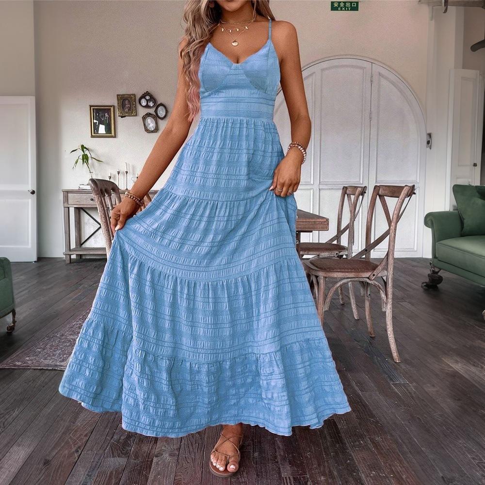 European and American women's clothing summer European and American elegant style solid color suspender skirt