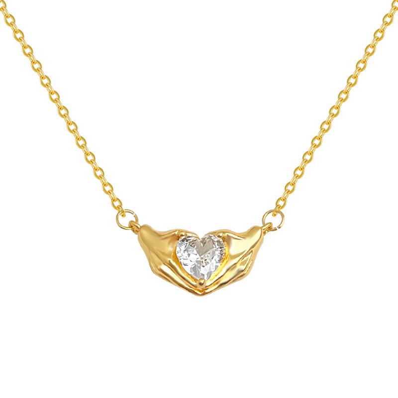 18K Gold-Plated Heart Pendant Clavicle Necklace with Zircon