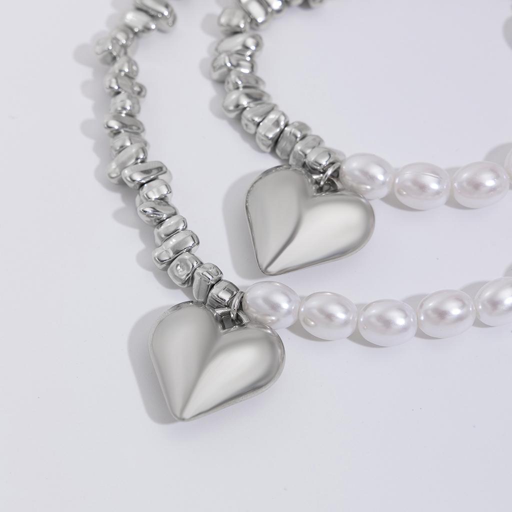  Skeleton Hundred Beads Collarbone Chain Simple Multi-Layers Heart Shaped Alloy Pendant Necklace Set