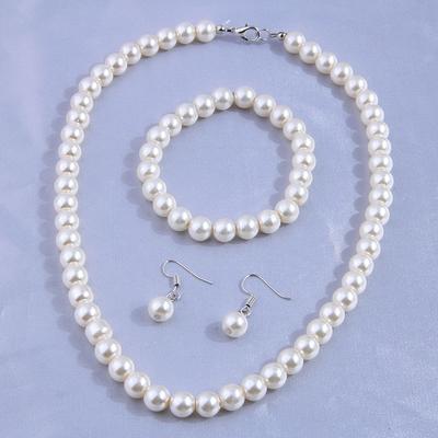 3pcs/set Faux Pearl Beaded Necklace & Bracelet & Earrings Set Jewelry Accessories