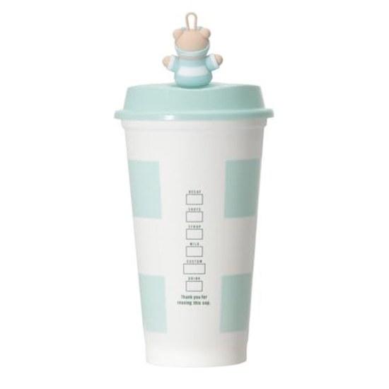 Starbucks Staba Starbacks Gelapike Border Reusable Cup Mint Green 473ml + Bearista Cap Collaboration Set