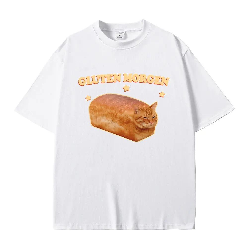 Gluten Morgen Funny Cat Meme Tshirt Silly Cats Humor Tee Vintage Cotton Oversized Unisex Unisex Trendy Ladies Streetwear Tops