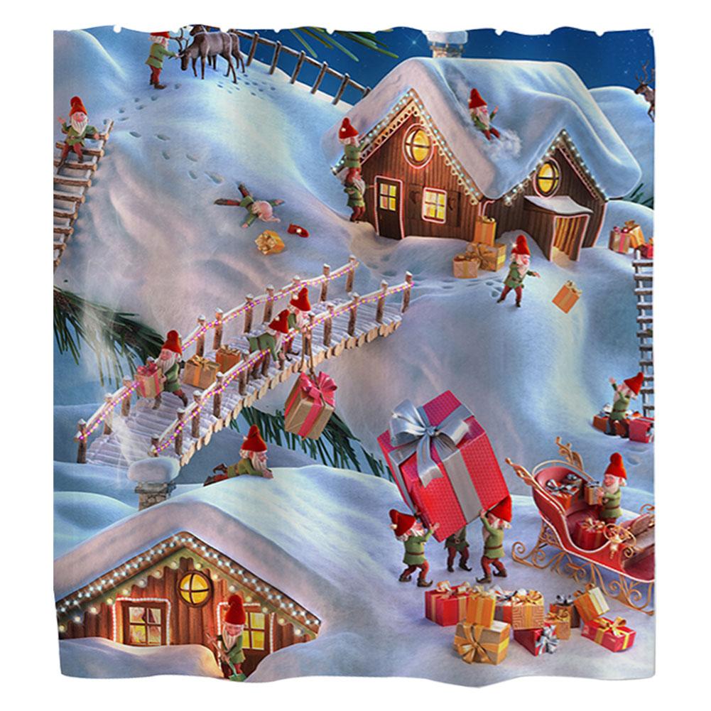 

Рождественская зимняя занавеска для ванной с ковриками, коврик для унитаза, праздничная занавеска для душа, напечатанная занавеска для ванной комнаты, декор для ванной комнаты