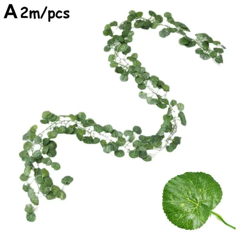 2M Leaf Vine Artificial Hanging Plants Liana Silk Fake Ivy Leaves for Wall Green Garland Decoration Home Decoration Party V Q9P6