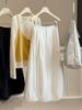 Design-Sense White Lace Hem High-Waist Lantern Skirt for Women - Slimming, Mid-Length, Spring/Summer