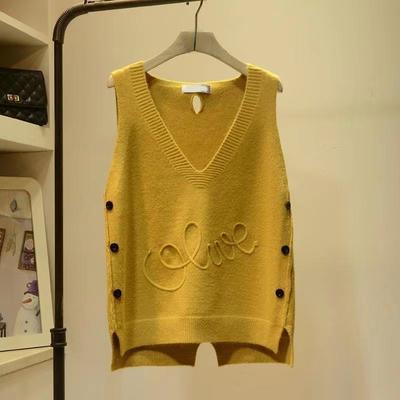 Gilet lavorato a maglia con bottoni corti da donna, completo ampio, maglione con scollo a V, top pullover